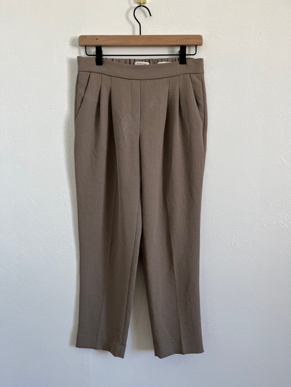 Babaton Pleated High-Waist Pull on Trousers - Taupe Size 4